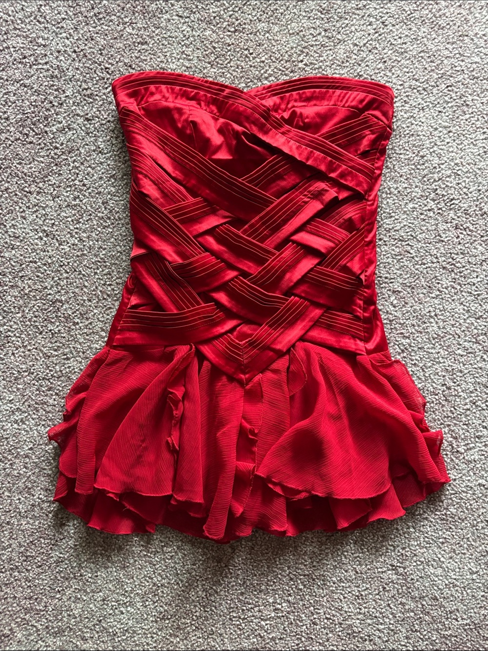 Urban Behavior Strapless Red Woven Bodice Ruffle Dress
